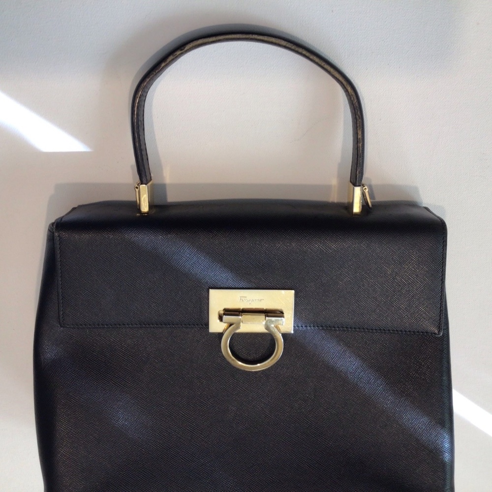 Salvatore Ferragamo Vintage Black Kelly Bag with strap